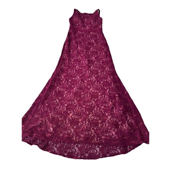 NW Nightway Burgundy Sequins Formal Evening Gown High Low Slight Flare Sz 6 - Picture 5 of 11